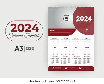 2024 one page wall calendar design template