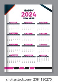 2024 one page wall calendar design template Use for office or business.