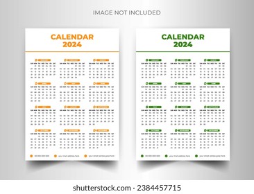 2024 one page wall calendar design template