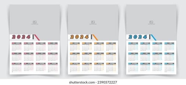 2024 One-page wall calendar design template with color variation, modern editable 12-month one-page calendar.