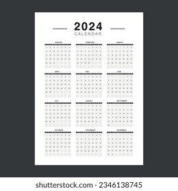 2024 Papierkalender-Layout im druckbaren Stil. Illustration