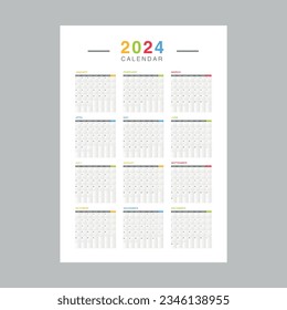 2024 paper calendar layout in printable style. vector