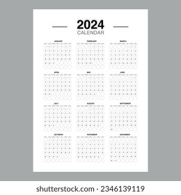 2024 paper calendar layout in printable style. vector illustration