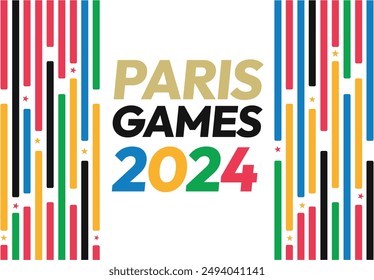 2024 Paris games typography with colorful theme design, sports editable vector backdrop. August sports event background