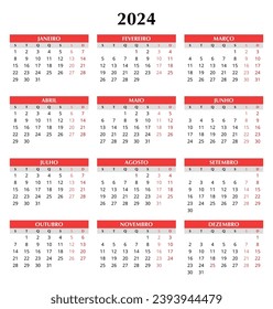 Calendario portugués 2024. Simple ilustración de plantilla vectorial para Portugal. Vertical. Planificar su año