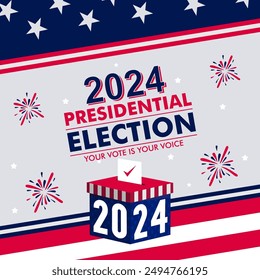 2024 presidential election banner design. US presidential election 2024. Election voting banner, poster. Vote day, November 5. Template vector illustration.