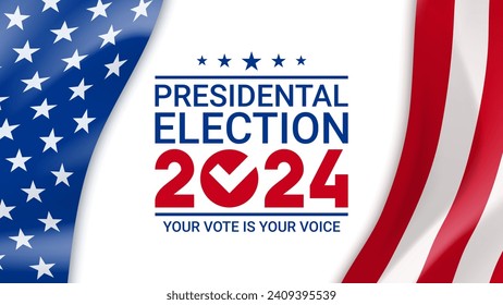 2024 presidential election banner template. Vector illustration for US Election 2024 campaign with USA flag. USA presidential election 2024. Election voting banner. Vote day, November 5. 