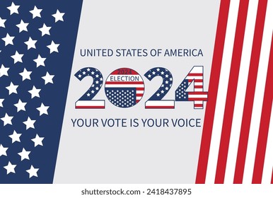 2024 Presidential election day in USA, november 5, card design. Vote for your future.