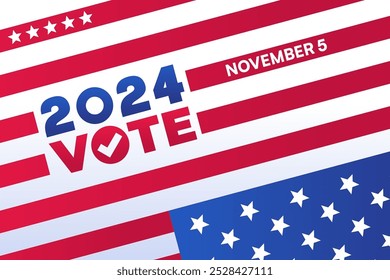 2024 Presidential Election Vote Poster with Star and Red Stripe American Flag Vector Illustration