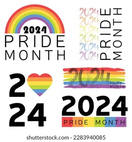2024 pride month design template. Concept for pride month with rainbow. Collection design isolated on white background.