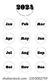 2024 printable calendar poster divide by month template design minimal style, week starts on Sunday, vector illustration