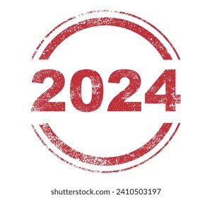 Una estampilla de tinta roja de 2024 sobre un fondo blanco