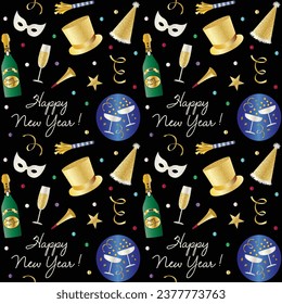 2024 Seamless Vector New Year's Eve Background Pattern