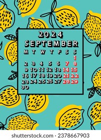 2024 september calendar, lemon background calendar