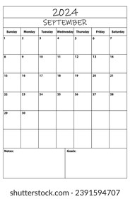 Planificador 2024 DE SEPTIEMBRE. planificador de calendario. calendario mínimo simple. ilustración vectorial. Diseño del Planificador Diario 2024. Conjunto de planes de vida y negocios. Programación del organizador.