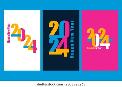 2024 set of bright posters for New Year. Abstract typography design 