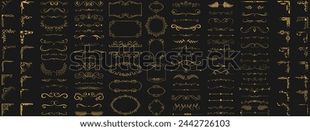 2024 Sets of gold vintage frames with beautiful filigree, decorative gold borders and corner decorations. Golden luxury realistic rectangle borders. Decorative vintage Gold frames and borders sets