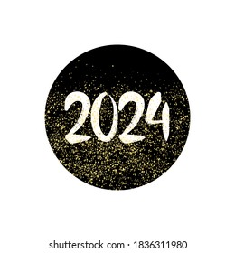 2024 sign with golden vector dust on black background button isolated on white