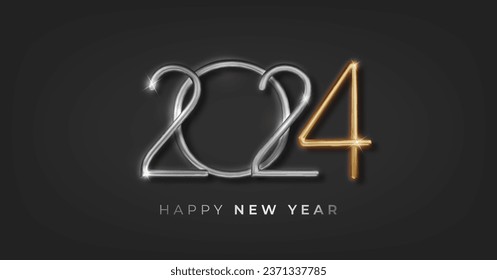 2024 silver and gold luxury numbers. Merry Christmas and New Year poster, winter holiday invite. Minimal flyer, brochure voucher template.