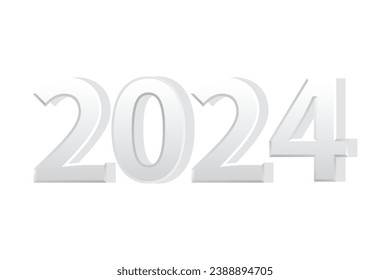 2024 silver metallic numbers with 3d effect. Vector numbers icon for new year.