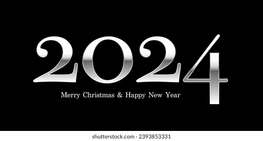 2024 silver number with congratulations vector illustration. Merry Christmas and Happy new year banner template. Festive postcard, xmas greeting card design. Holiday congratulations.