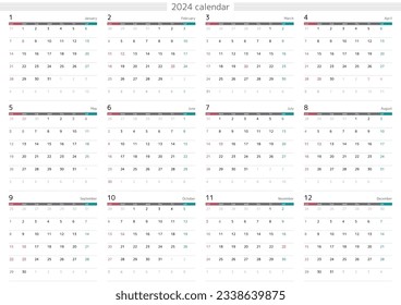 2024 simple calendar with space for notes 12 months list Japanese holidays