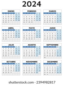 2024 spanish calendar. Printable vector template illustration in Spain. Vertical. Plan your year