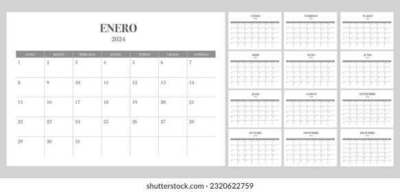 Calendario Español 2024 simple y minimalista