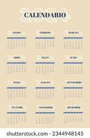 2024 Spanish calendar. Vertical calendar. The week starts on Monday.