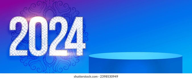 2024 sparkling text new year holiday banner with 3d podium platform vector