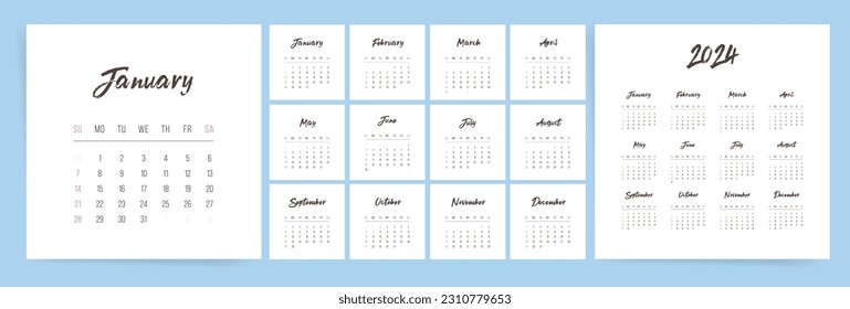 2024 Square Calendar Design. Minimal Template for Monthly and Quarterly Planning. Perfectly Suited for Business or Personal.