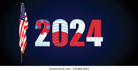 2024 stylish text with flag backgroud
