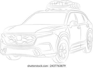 2024 SUV car crv, automobile, line draw, car graphics, outdoor, road trip, drawing, line art, coloring book