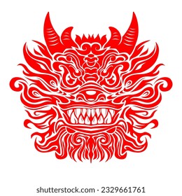 2024 symbol year , Traditional chinese dragon face for greeting card, invitation in tatoo style. Vector on transparent background