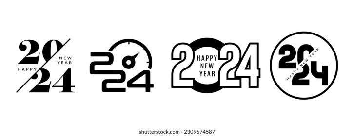 2024 template design set on black and white, happy new year