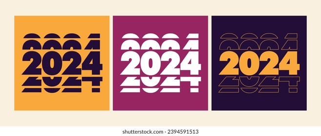 2024 Text Design. 2024 Typography Illustration Design Element for New Year 2024 Social Media Post, Greeting Card, Banner, Poster