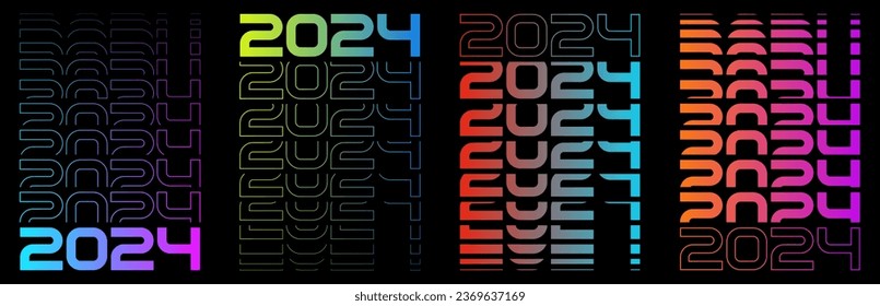 2024 Text Design. Vector 2024 Typography Illustration Design Element for New Year 2024 Social Media Post, Greeting Card, Banner, Poster, Retro Text Effect, vintage style of eighties, cyberpunk style