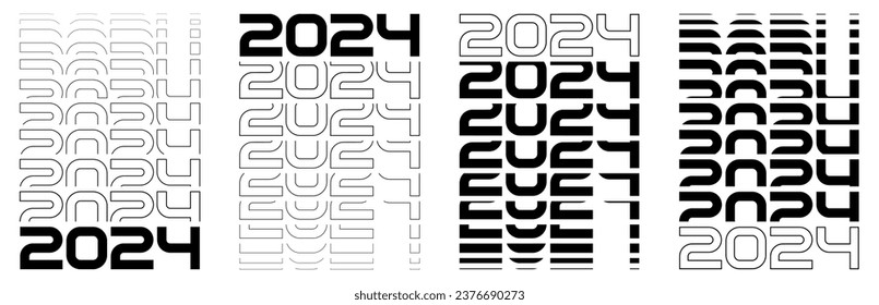 2024 Text Design. Vector 2024 Typography Illustration Design Element for New Year 2024 Social Media Post, Greeting Card, Banner, Poster, Retro Text Effect, vintage style of eighties, cyberpunk style