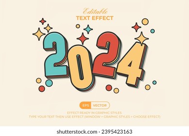 2024 Text Effect Colorful Fun Style. Editable Text Effect For New Year Celebration Banner, Background, Social Media Template