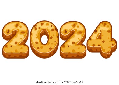 2024 text in gingerbread cookies style. New Year, sweet, dessert. Winter holiday theme.