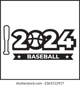 2024 text illustration vector design with baseball and bat. Suitable for icons, logos, posters, websites, t-shirt designs, stickers, concepts, advertisements, wallpapers