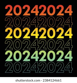 2024 text with modern colors suitable for banners, posters and social media posts celebrating New Year Retro Text Effect, vintage style of eighties, cyberpunk style