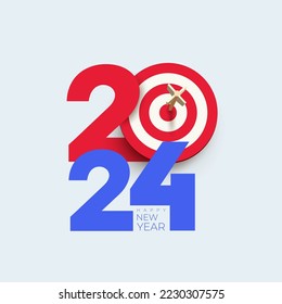 2024 text with target icon banner. Business in 2024. Researching business. Develop strategies and see opportunities for success. determine the target market. Vector illustration.