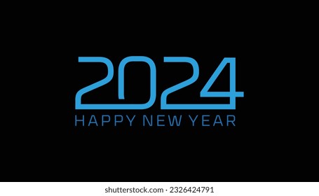 2024 Trend logo blue text black and white background for Happy New Year poster. Happy New Year 2024 . Editable Cover of business diary for 2024 with wishes. Brochure design template, card, banner. 