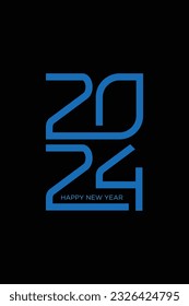 2024 Trend logo blue text black and white background for Happy New Year poster. Happy New Year 2024 . Editable Cover of business diary for 2024 with wishes. Brochure design template, card, banner. 