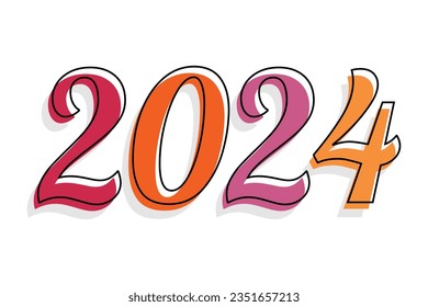 2024 trendy colorful number counting for Happy New Year