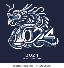 2024 typographic design, oriental blue dragon
