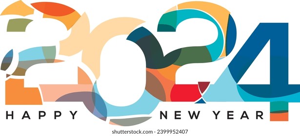 2024 typografisches Logo Design Konzept. Schönes neues Jahr 2024 Logo-Design. Fragmentierter Stil mit vielen Farben.