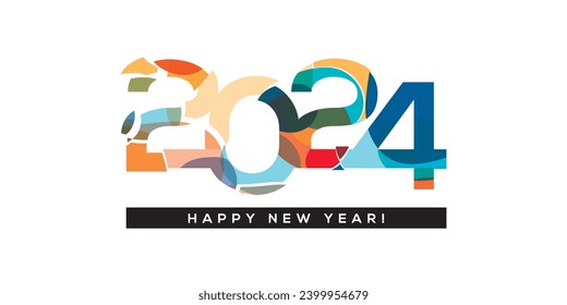 2024 typographic logo design concept. Happy new year 2024 logo design. Fragmented style with many colors.