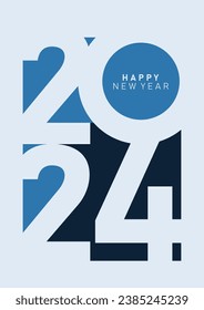 2024 Typografie Design Konzept. Happy New Year 2024 Design in modernem Stil für Banner, Plakate und Grüße.